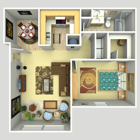 Floor plan for 1 bed, 1 bath, 820 sqft